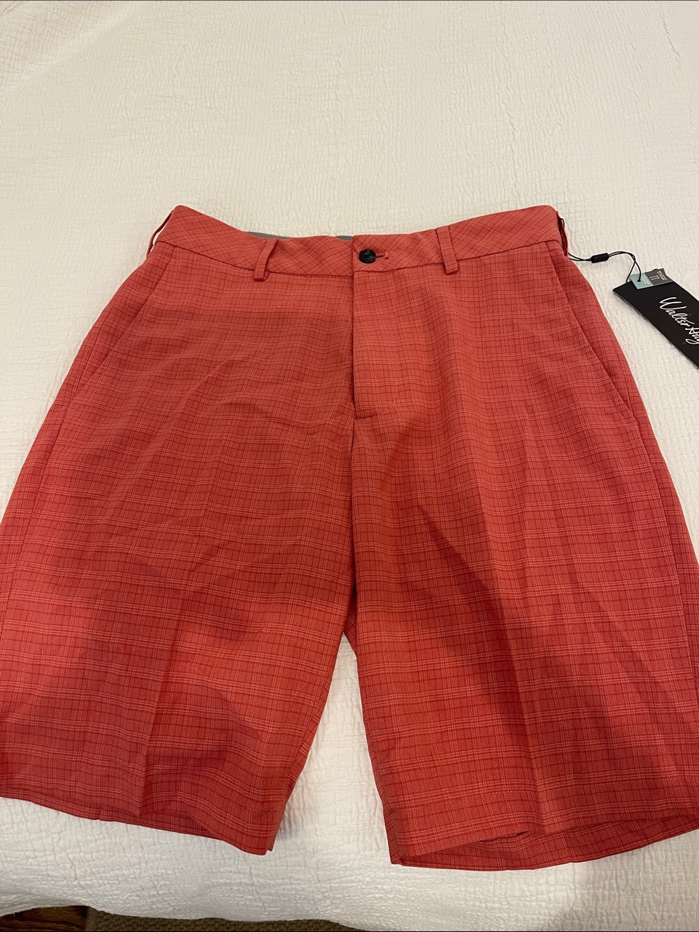 Walter Hagen Red Plaid Flat-Front Men's Shorts